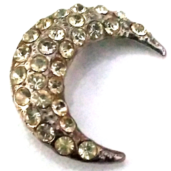 VINTAGE Pave Rhinestone Crescent Moon/ Horn Brooch - Picture 4 of 8